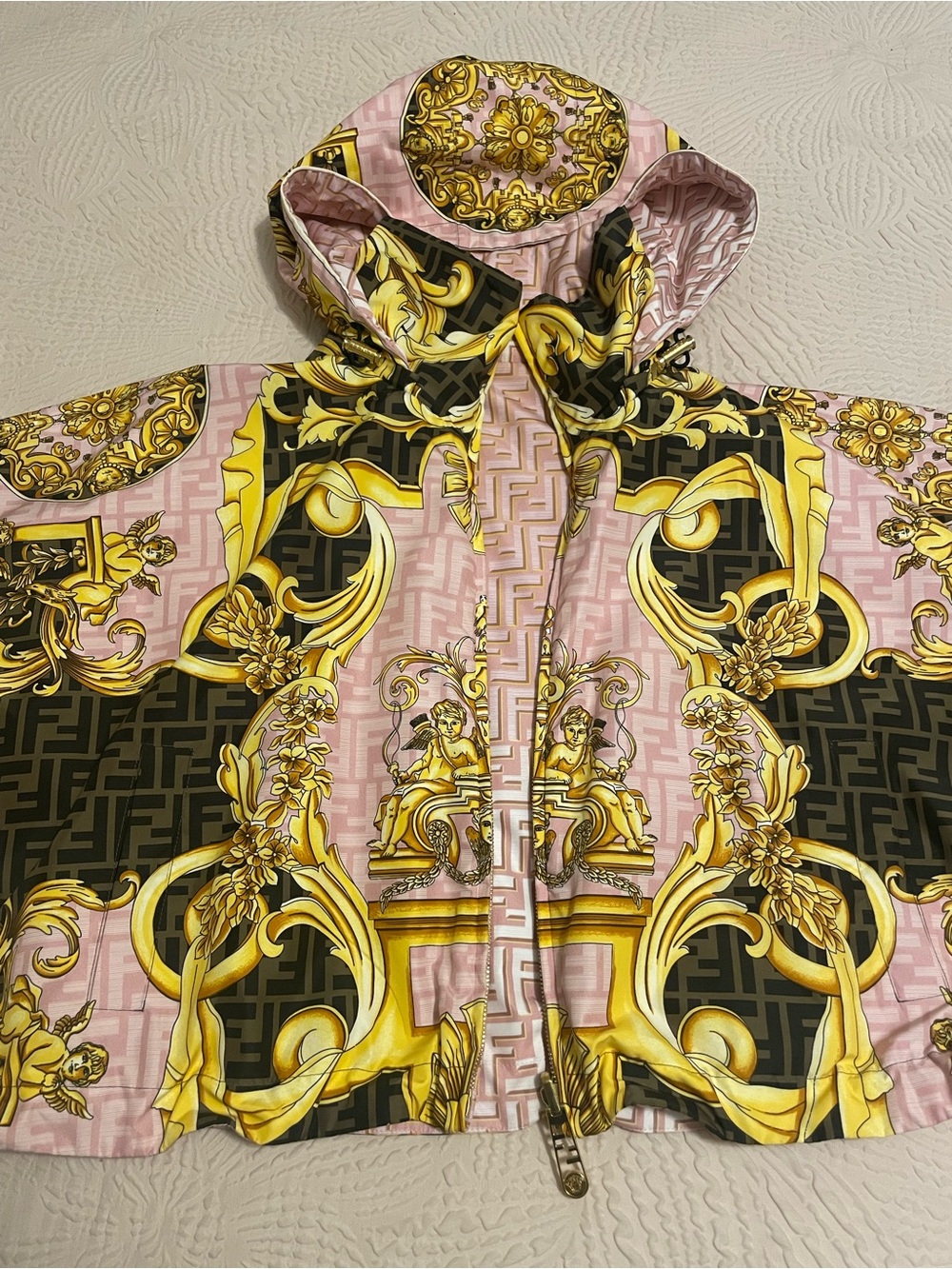 Fendi Pink, Gold & Brown Baroque Crop Windbreaker